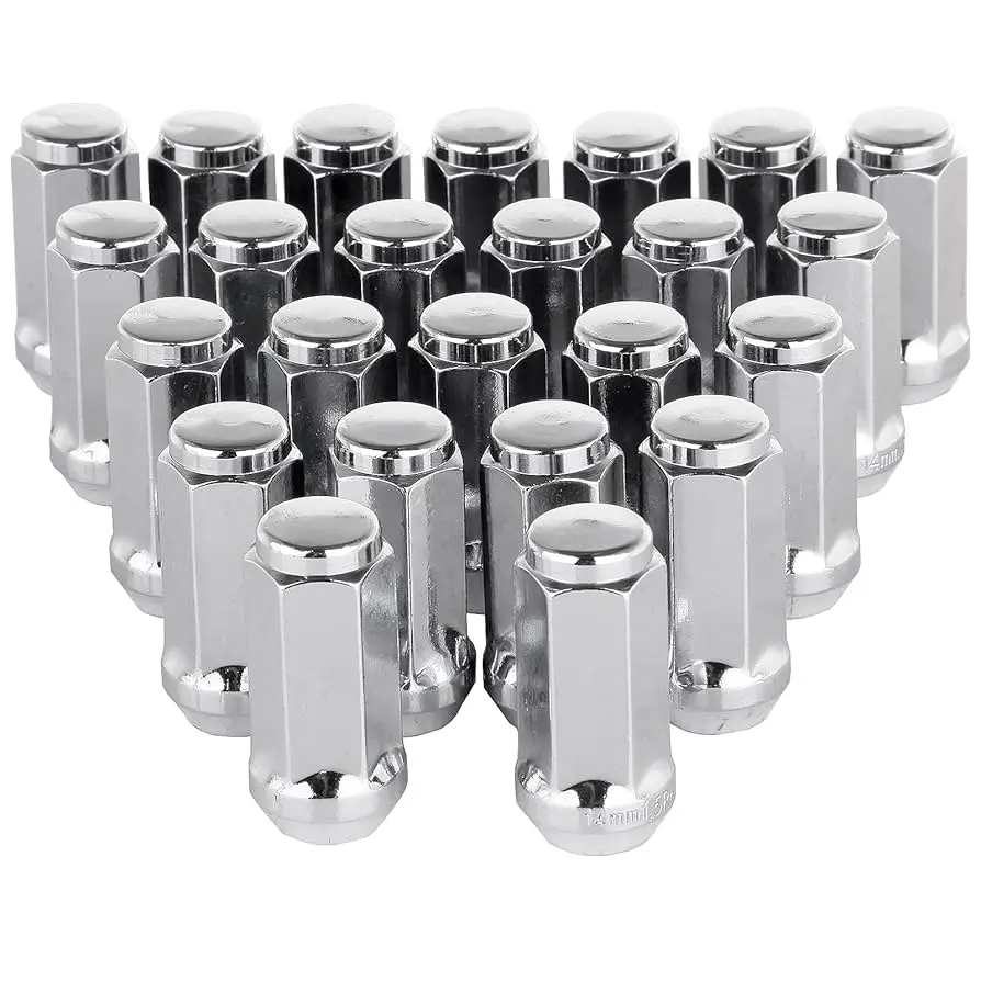 wheel nut for silverado avalanche suburban tahoe sierra yukon escalade buick12x1.25mm lug nuts 3/4" 19mm hex 45mm length chrome factory style 24pcs