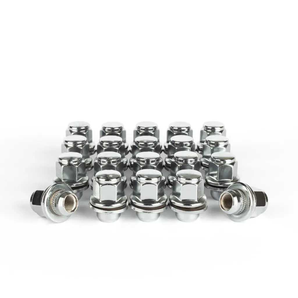 Set of 20 Chrome M12 x 1.25, 21mm Hex Flat Seat Alloy Wheel Nuts for Nissan