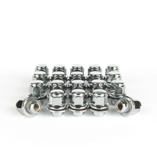Set of 20 Chrome M12 x 1.25, 21mm Hex Flat Seat Alloy Wheel Nuts for Nissan